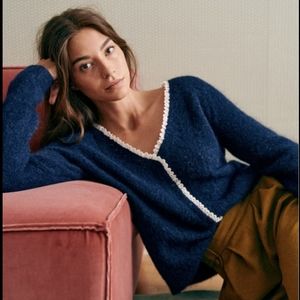 Sezane Maryam Cardigan in Navy Blue Kid Mohair Sz. M